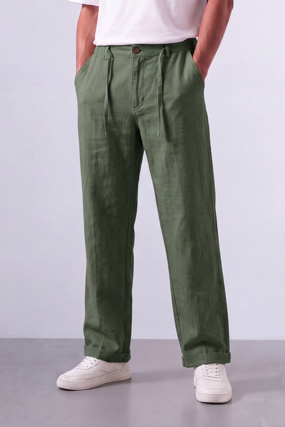 Men's Tomato Store Oversized Linen Casual Pants With Elastic Drawstring Waist And Cuffed Hem