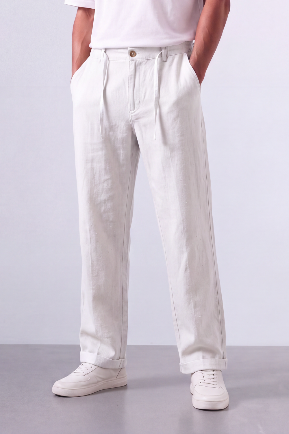 Men's Tomato Store Oversized Linen Casual Pants With Elastic Drawstring Waist And Cuffed Hem