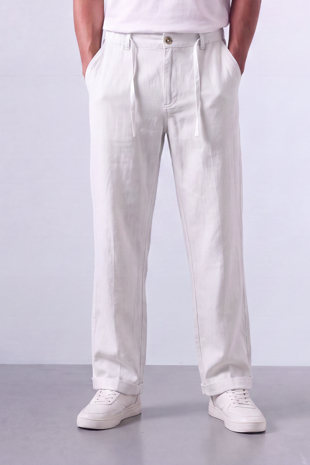 Men's Tomato Store Oversized Linen Casual Pants With Elastic Drawstring Waist And Cuffed Hem