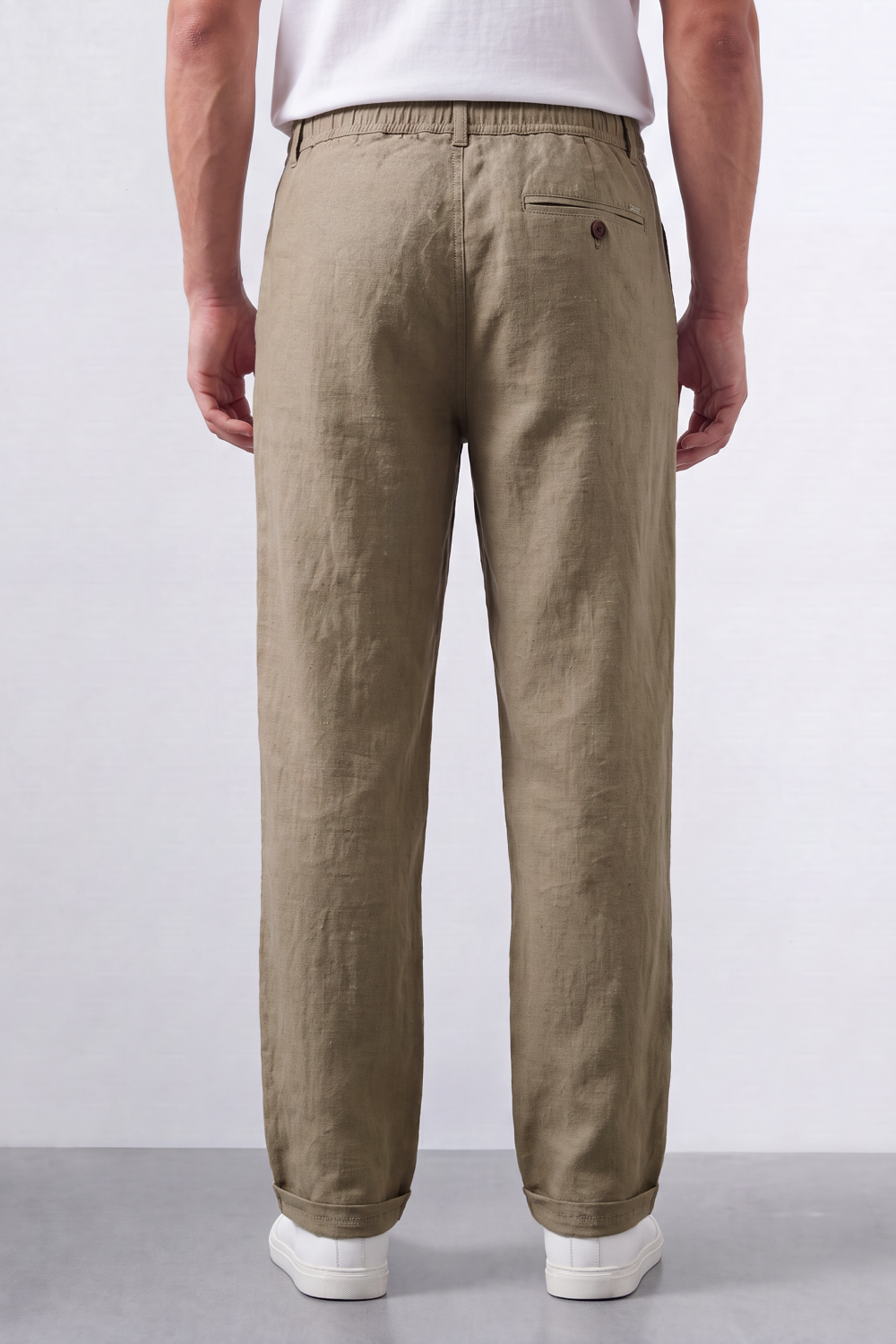 Men's Tomato Store Oversized Linen Casual Pants With Elastic Drawstring Waist And Cuffed Hem