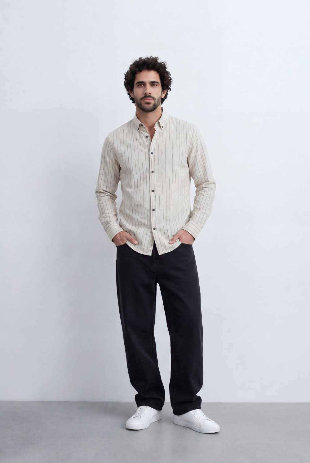 Men’s Tomato Store Slim Stripe Shirt Contrast Button Detail Vertical Line Pattern