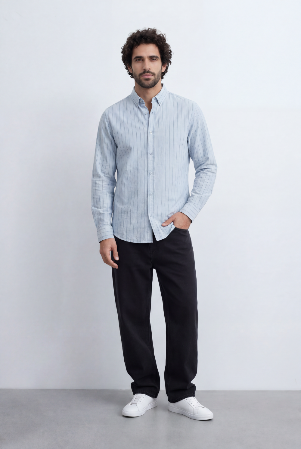 Men’s Tomato Store Slim Stripe Shirt Contrast Button Detail Vertical Line Pattern