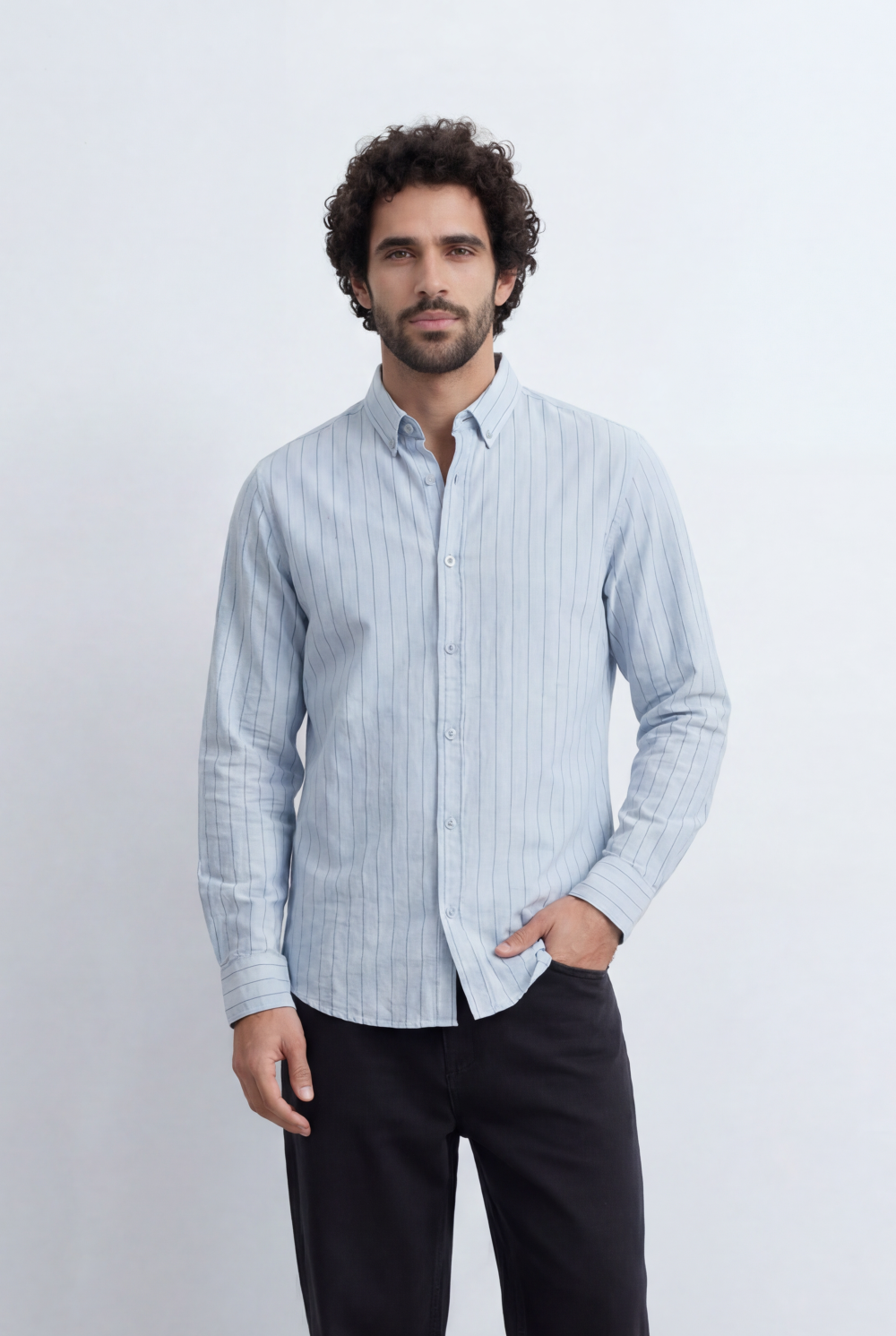 Men’s Tomato Store Slim Stripe Shirt Contrast Button Detail Vertical Line Pattern