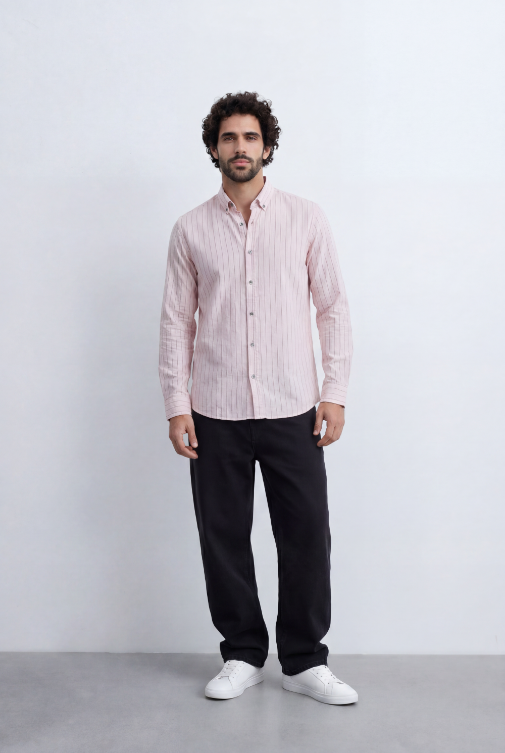 Men’s Tomato Store Slim Stripe Shirt Contrast Button Detail Vertical Line Pattern