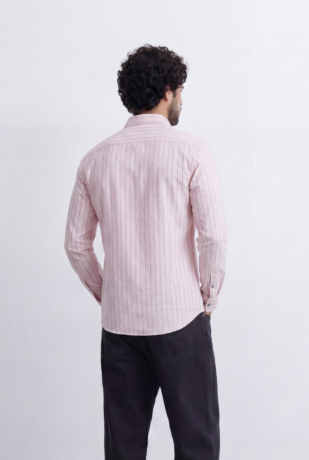 Men’s Tomato Store Slim Stripe Shirt Contrast Button Detail Vertical Line Pattern