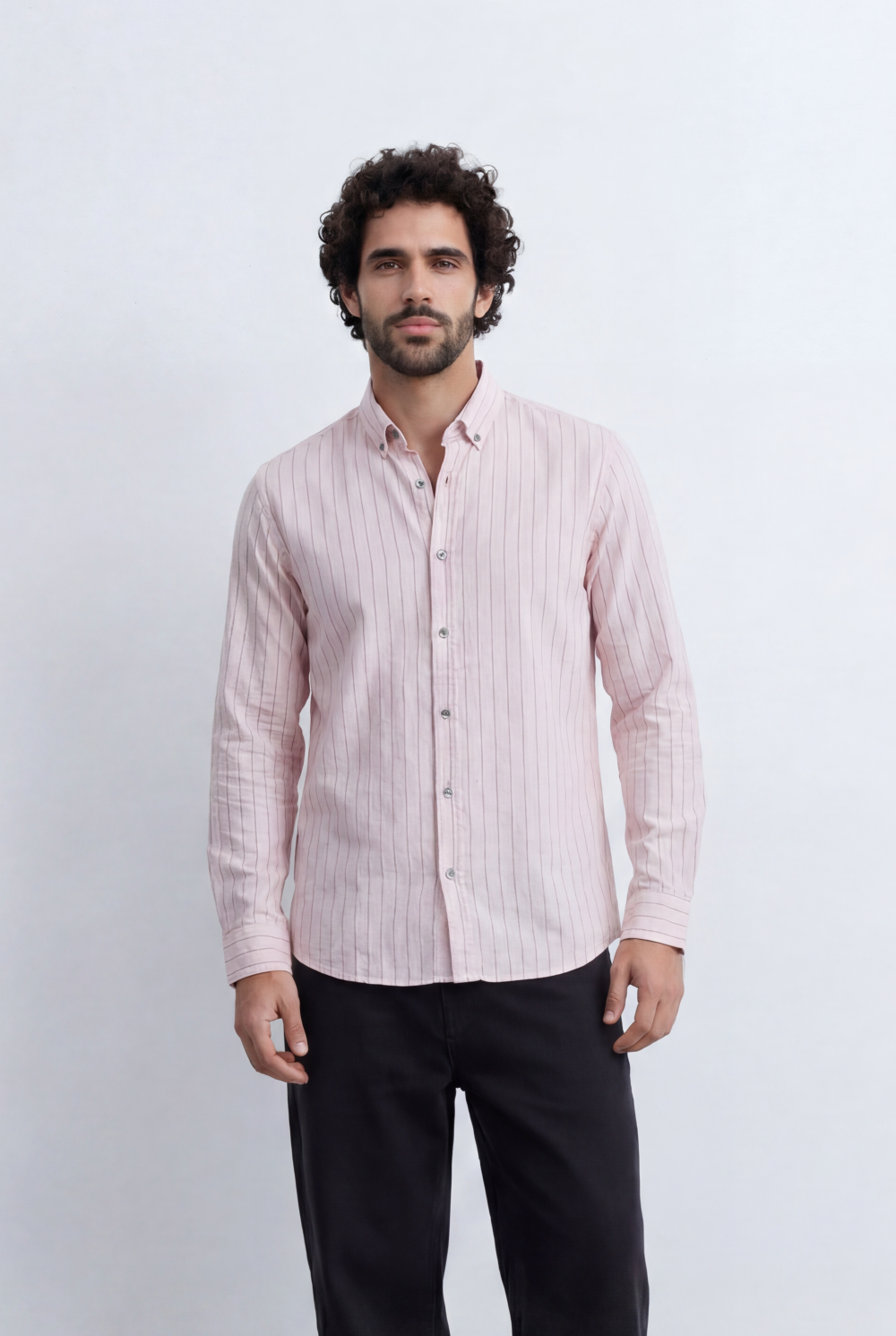 Men’s Tomato Store Slim Stripe Shirt Contrast Button Detail Vertical Line Pattern