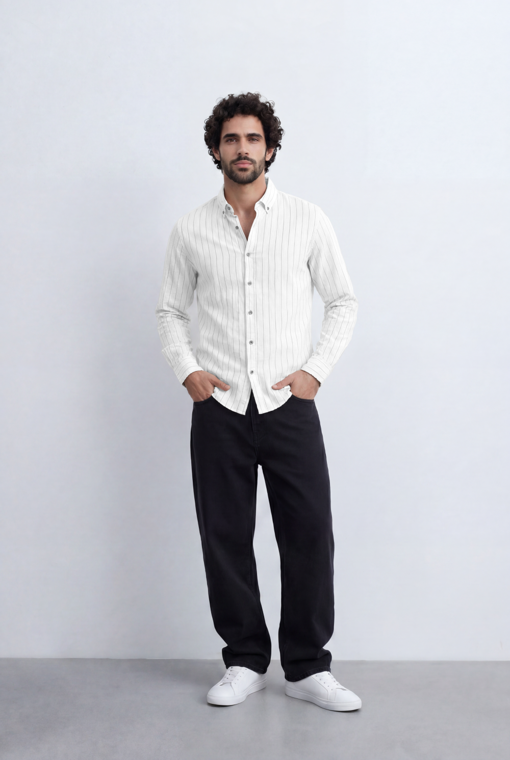 Men’s Tomato Store Slim Stripe Shirt Contrast Button Detail Vertical Line Pattern