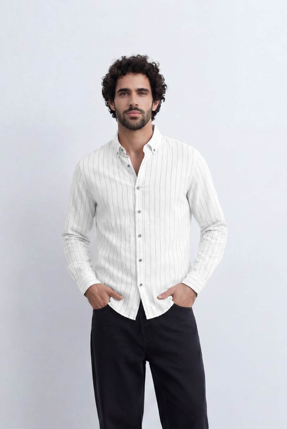 Men’s Tomato Store Slim Stripe Shirt Contrast Button Detail Vertical Line Pattern