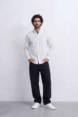 Men's Regular Fit Vertical Stripe Shirt Refined Long Sleeve Design for a Polished Everyday Appearance Tomato Store