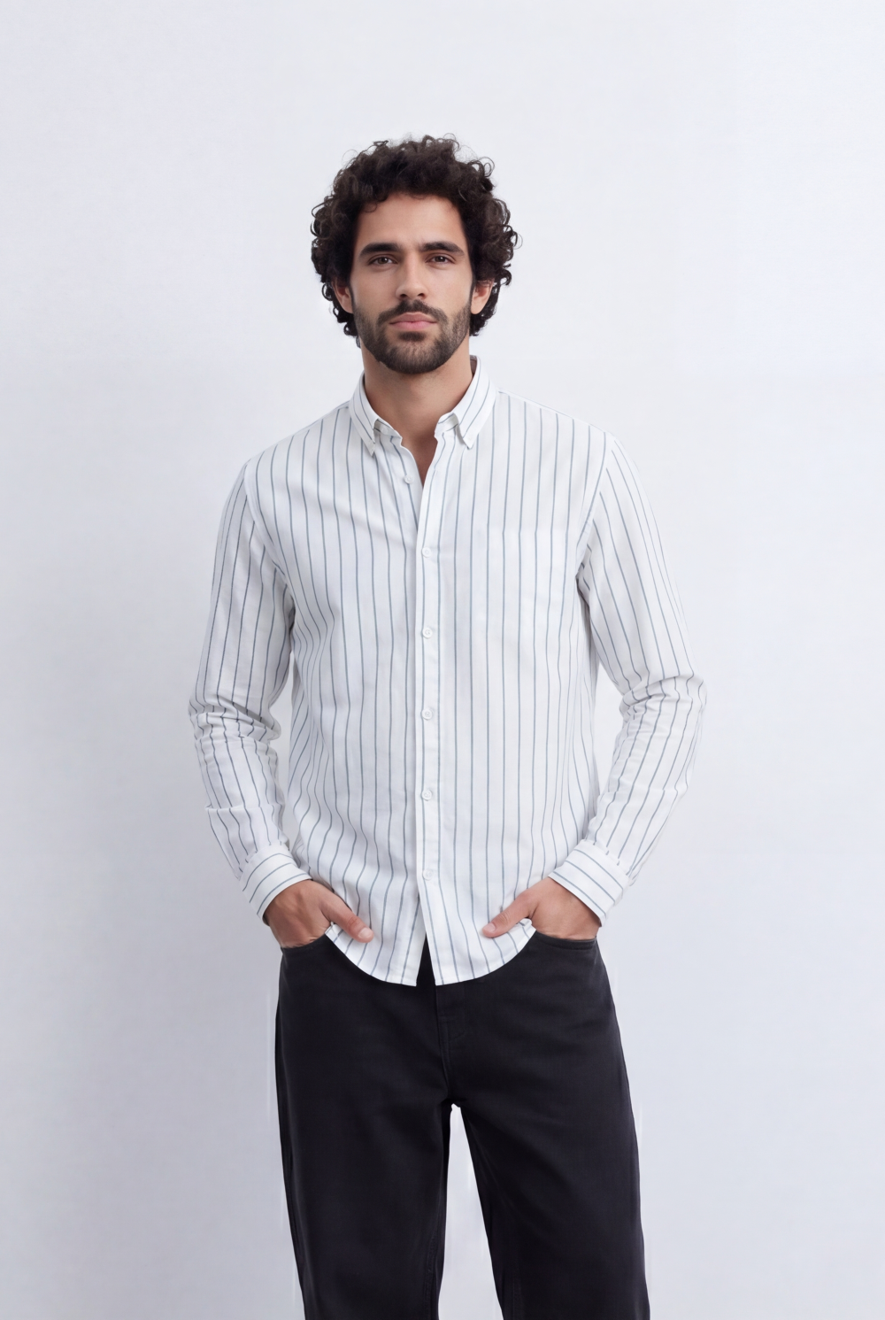 Men's Regular Fit Vertical Stripe Shirt Refined Long Sleeve Design for a Polished Everyday Appearance Tomato Store