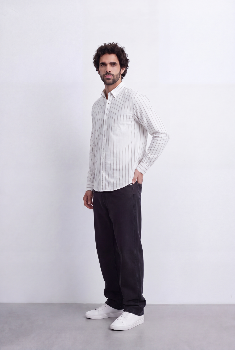 Men's Regular Fit Vertical Stripe Shirt Refined Long Sleeve Design for a Polished Everyday Appearance Tomato Store