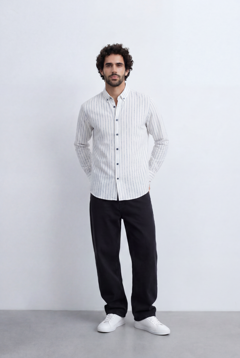 Men’s Tomato Store Refined Pinstripe Essential Crisp Linear Design Elevated Button Front