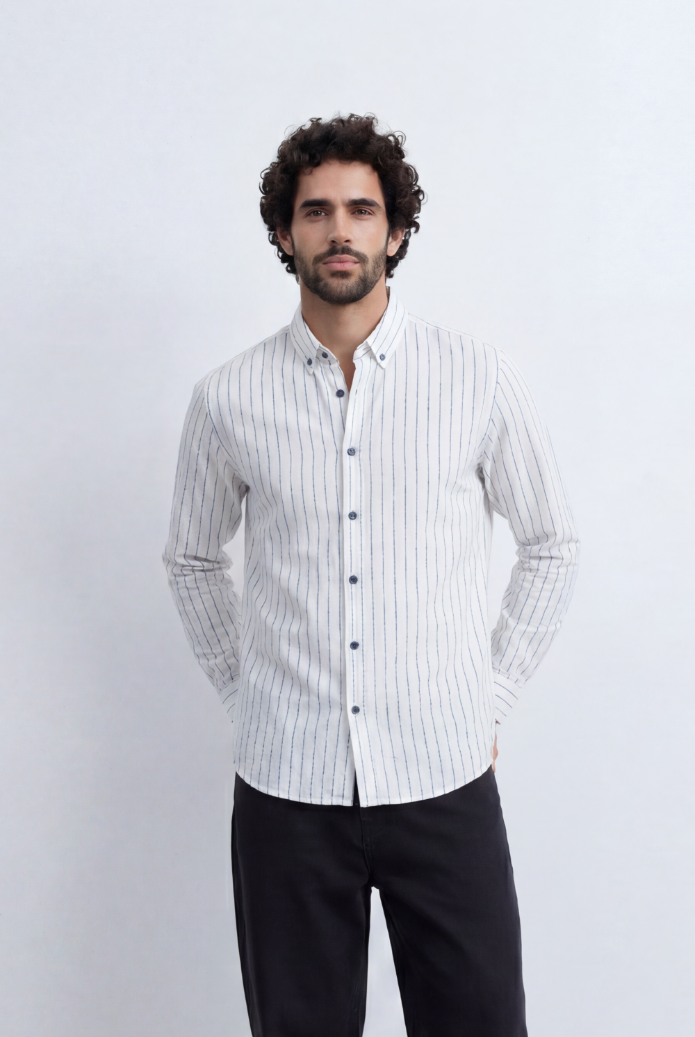 Men’s Tomato Store Refined Pinstripe Essential Crisp Linear Design Elevated Button Front