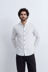 Men’s Tomato Store Refined Pinstripe Essential Crisp Linear Design Elevated Button Front