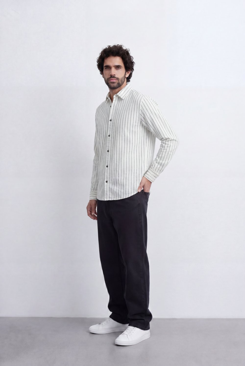 Men’s Tomato Store Refined Pinstripe Essential Crisp Linear Design Elevated Button Front