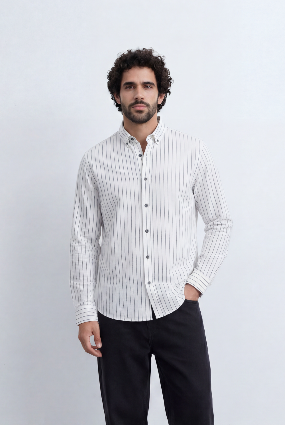 Men’s Tomato Store Refined Pinstripe Essential Crisp Linear Design Elevated Button Front
