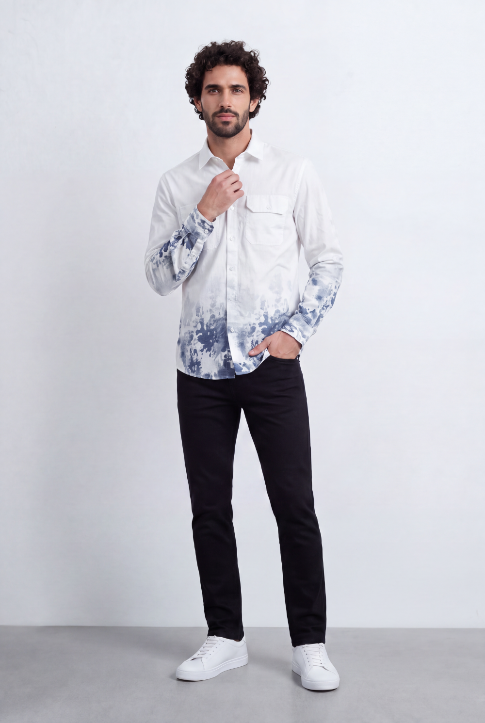 Men's Tomato Store Shirt Regular Fit Abstract Dip-Dye Print Dual Flap Chest Pockets