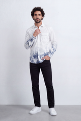 Men's Tomato Store Shirt Regular Fit Abstract Dip-Dye Print Dual Flap Chest Pockets