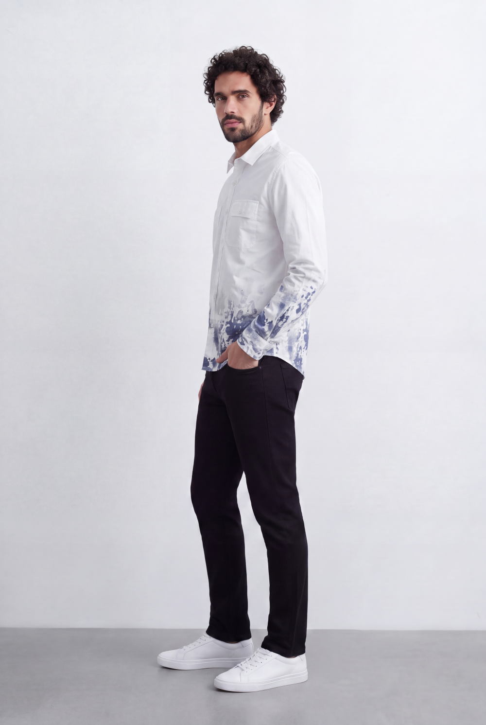 Men's Tomato Store Shirt Regular Fit Abstract Dip-Dye Print Dual Flap Chest Pockets