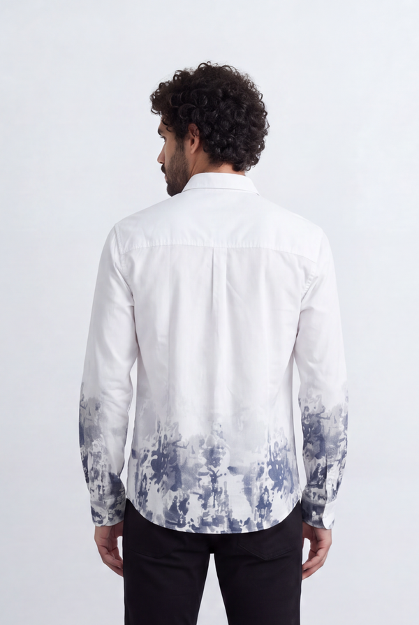 Men's Tomato Store Shirt Regular Fit Abstract Dip-Dye Print Dual Flap Chest Pockets