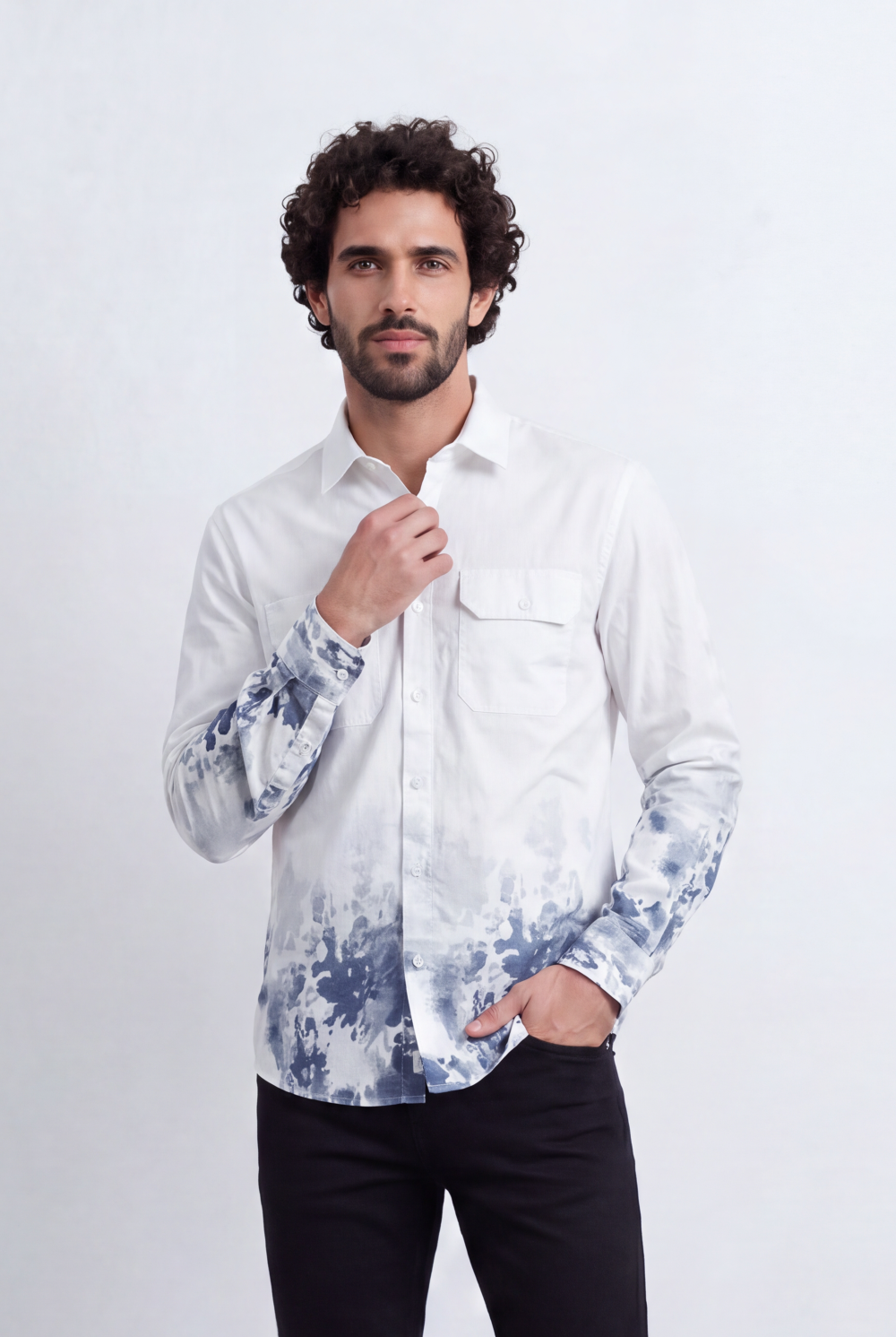 Men's Tomato Store Shirt Regular Fit Abstract Dip-Dye Print Dual Flap Chest Pockets
