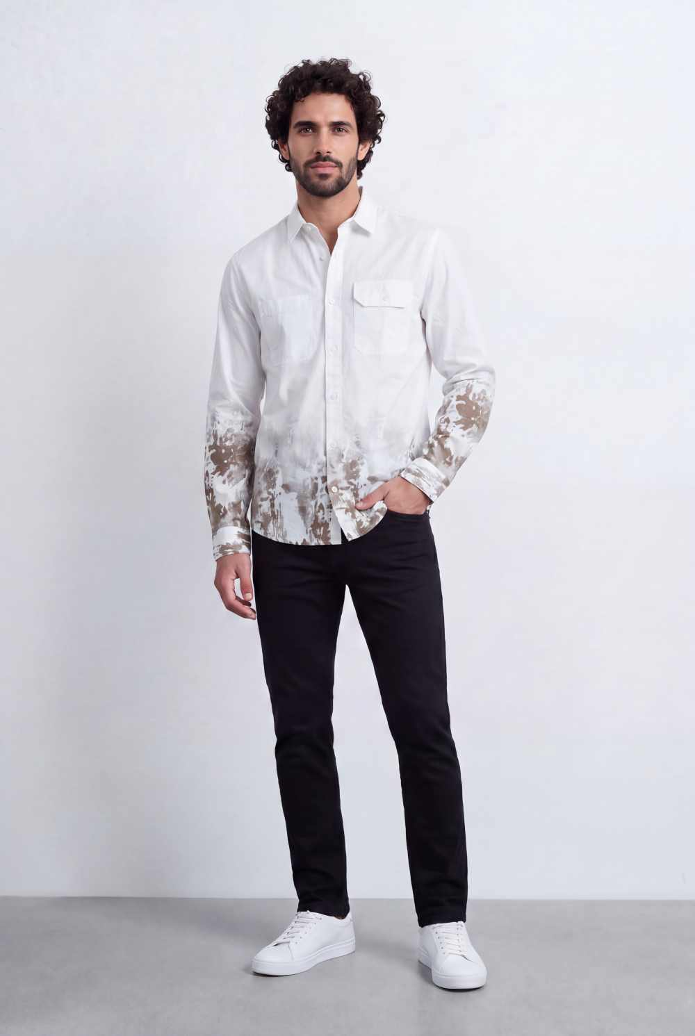 Men's Tomato Store Shirt Regular Fit Abstract Dip-Dye Print Dual Flap Chest Pockets