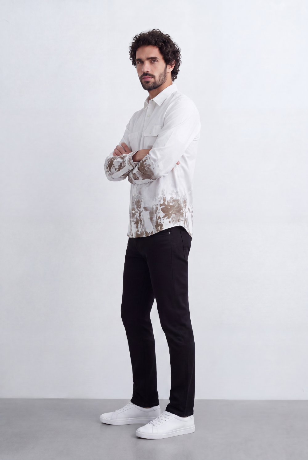 Men's Tomato Store Shirt Regular Fit Abstract Dip-Dye Print Dual Flap Chest Pockets