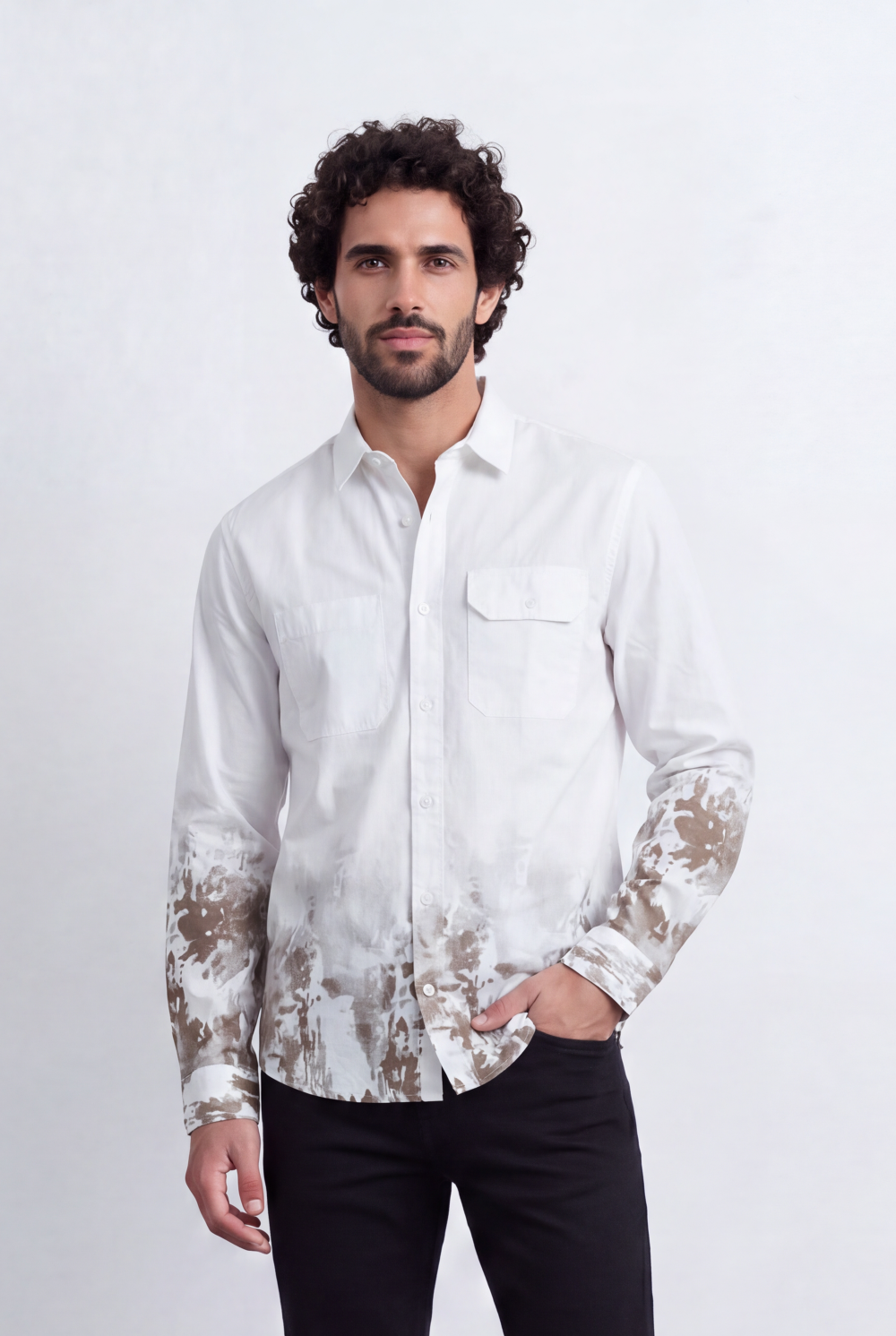 Men's Tomato Store Shirt Regular Fit Abstract Dip-Dye Print Dual Flap Chest Pockets