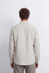 Men's Tomato Store Summer Linen Blend Shirt Natural Woven Texture Long Sleeve Regular Fit