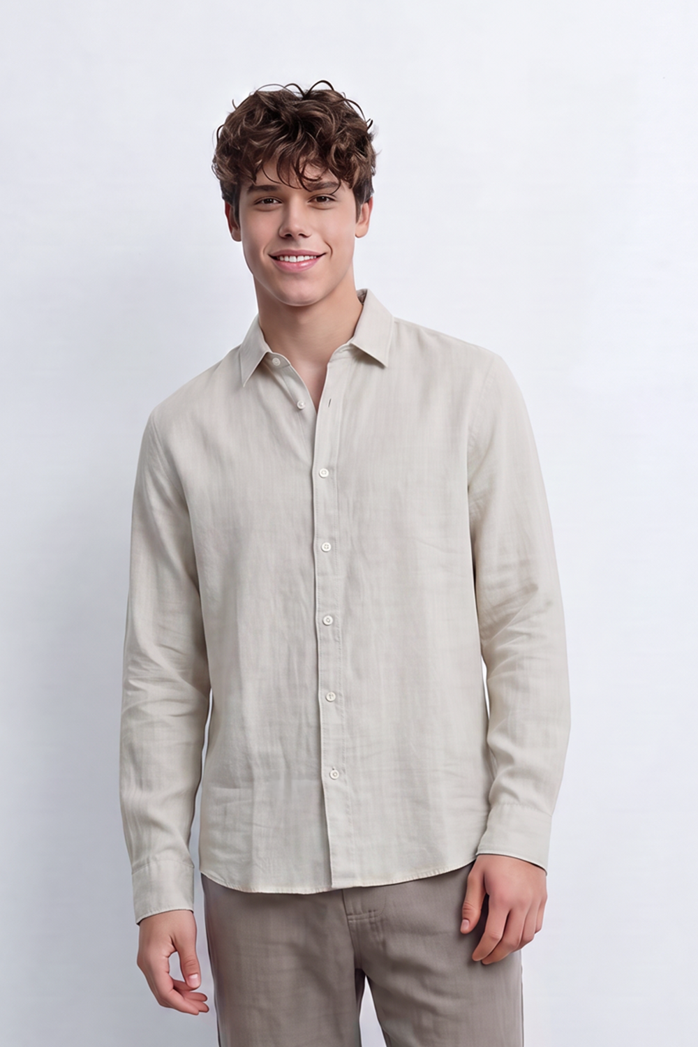 Men's Tomato Store Summer Linen Blend Shirt Natural Woven Texture Long Sleeve Regular Fit