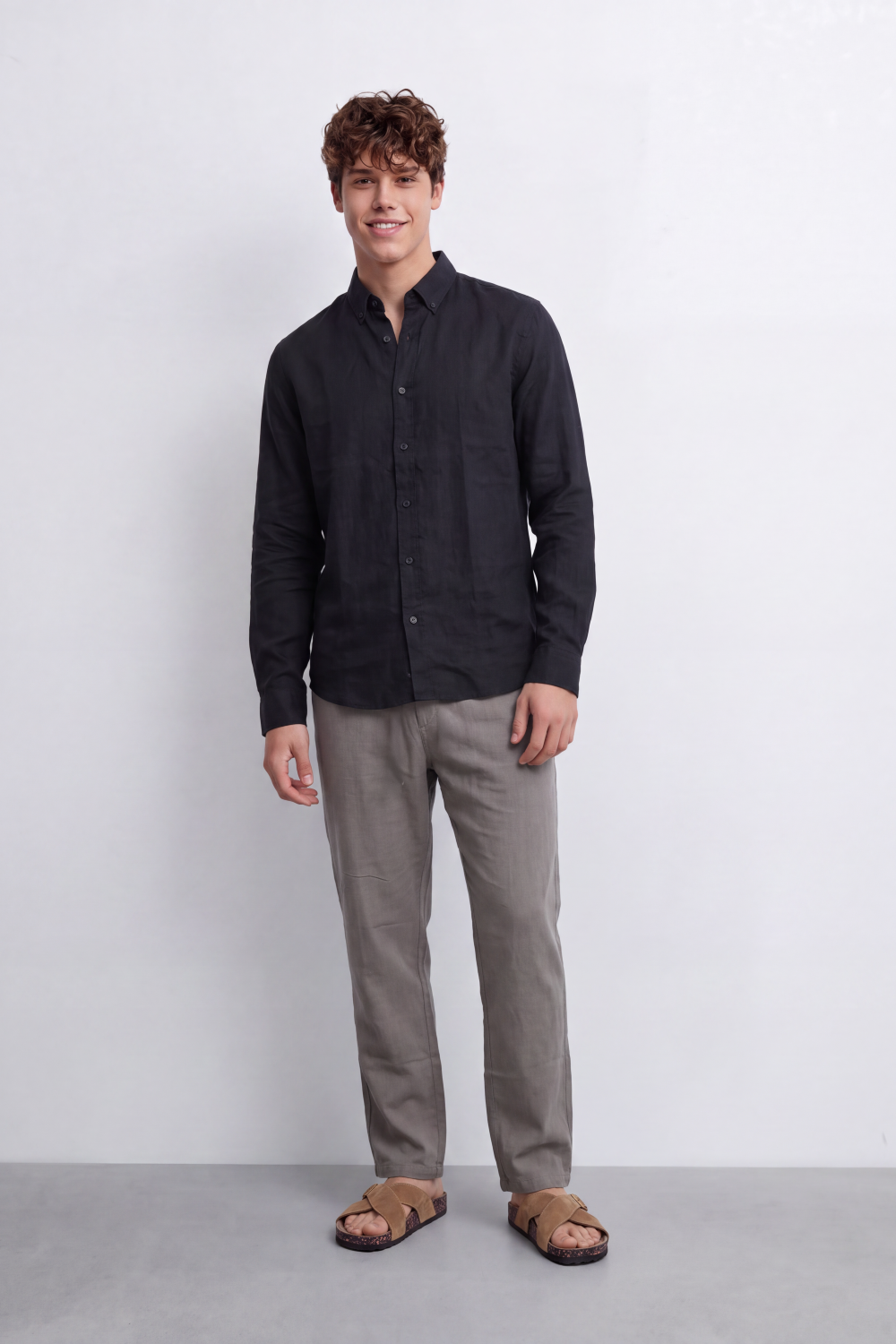 Men's Tomato Store Summer Linen Blend Shirt Natural Woven Texture Long Sleeve Regular Fit
