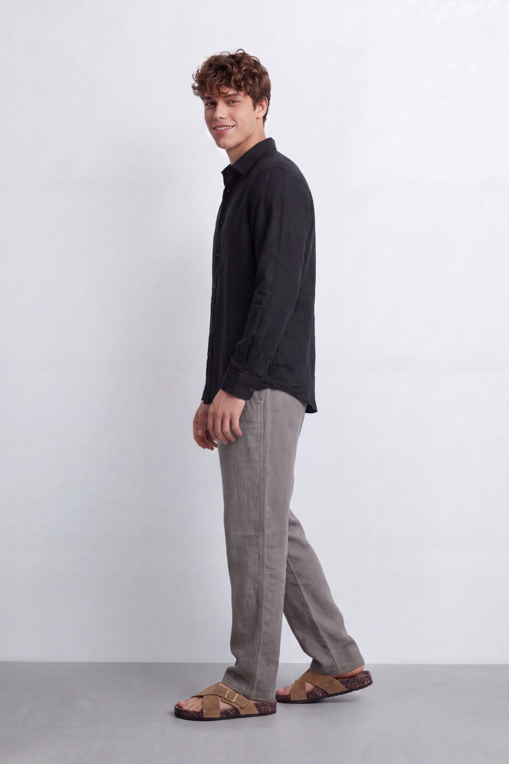 Men's Tomato Store Summer Linen Blend Shirt Natural Woven Texture Long Sleeve Regular Fit