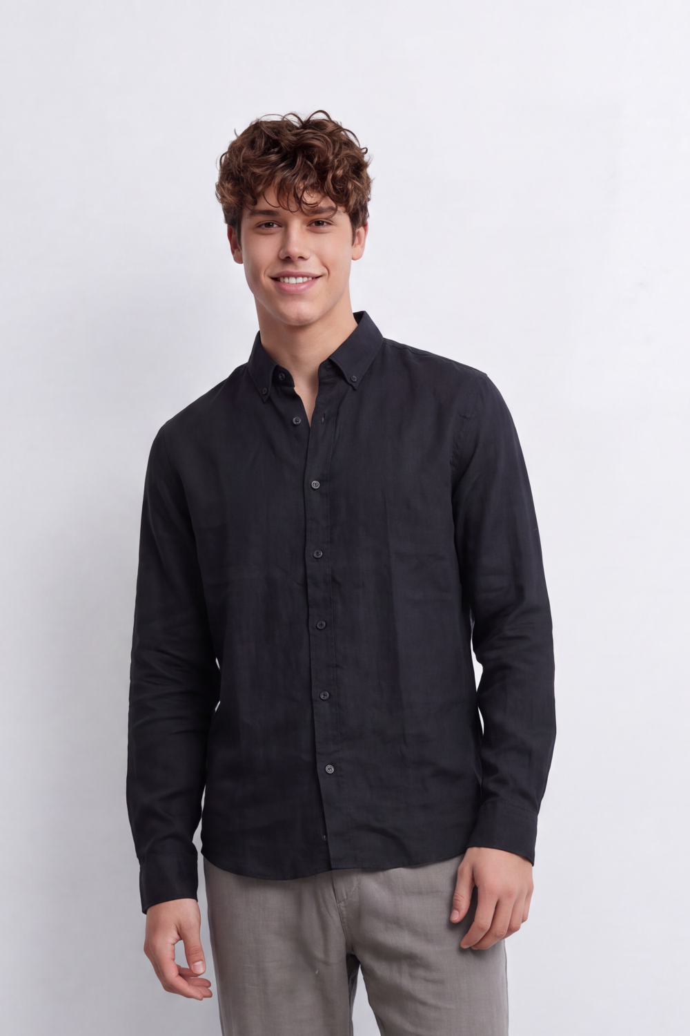 Men's Tomato Store Summer Linen Blend Shirt Natural Woven Texture Long Sleeve Regular Fit