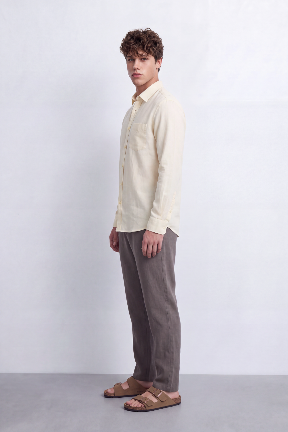 Men's Tomato Store Summer Linen Blend Shirt Natural Woven Texture Long Sleeve Regular Fit
