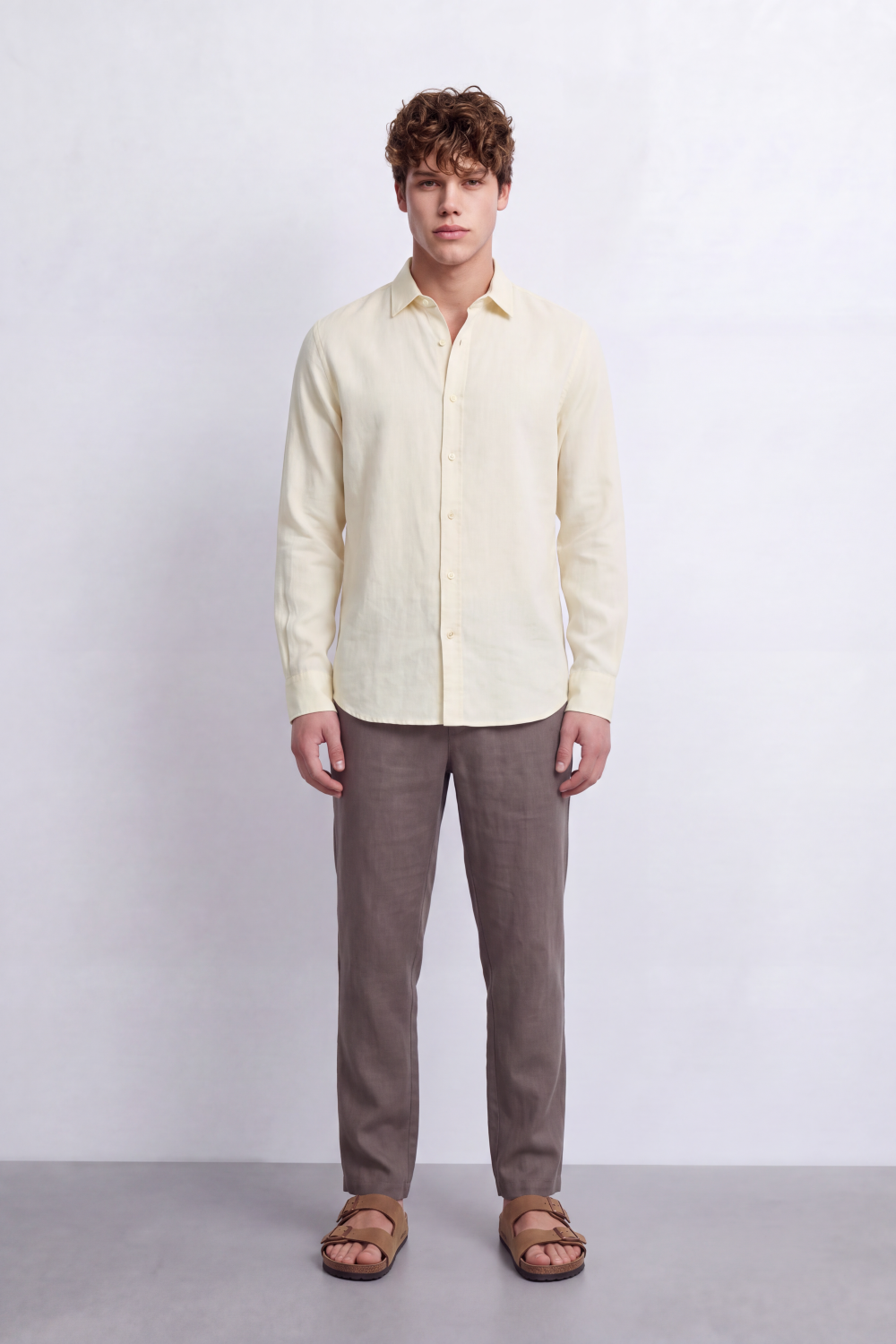 Men's Tomato Store Summer Linen Blend Shirt Natural Woven Texture Long Sleeve Regular Fit