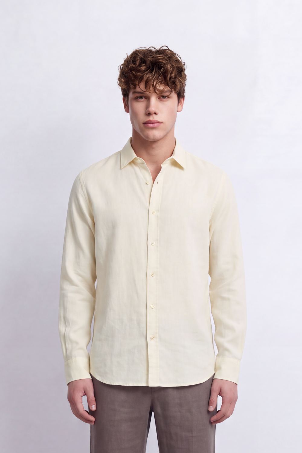 Men's Tomato Store Summer Linen Blend Shirt Natural Woven Texture Long Sleeve Regular Fit