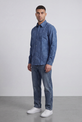 Men’s Tomato Store Vintage Slub Shirt Chest Pocket Washed Chambray Texture Faded Cloudy Surface Regular Fit