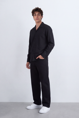 Men's Tomato Store Soft Woven Shirt Open Collar Long Sleeve Button Front Clean Minimal Design Regular Fit