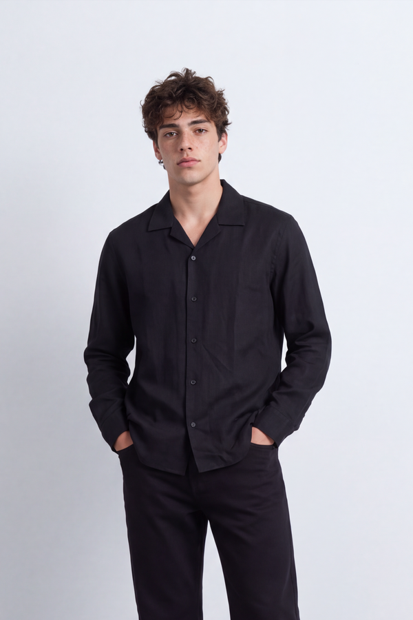 Men's Tomato Store Soft Woven Shirt Open Collar Long Sleeve Button Front Clean Minimal Design Regular Fit