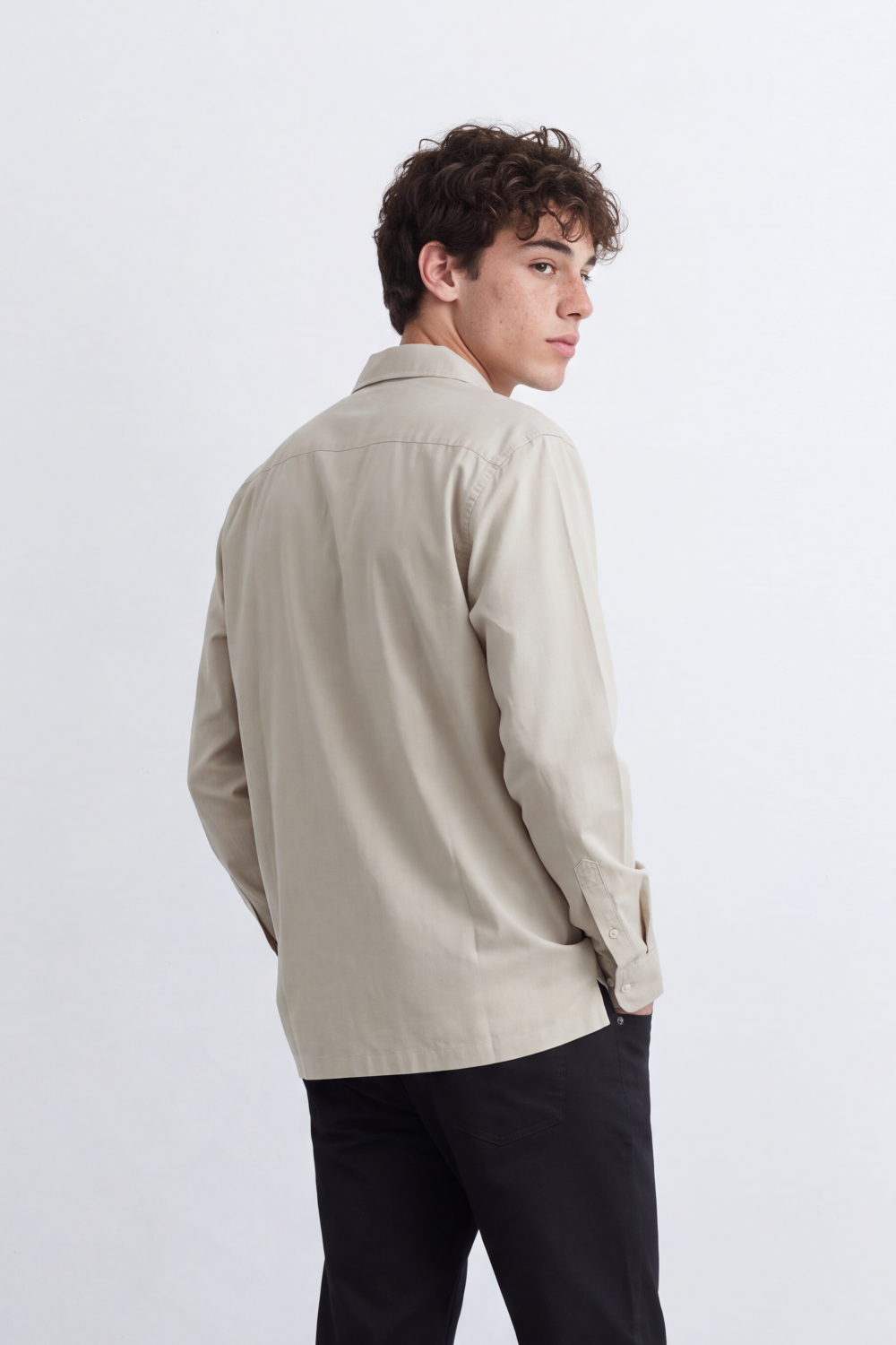 Men's Tomato Store Soft Woven Shirt Open Collar Long Sleeve Button Front Clean Minimal Design Regular Fit