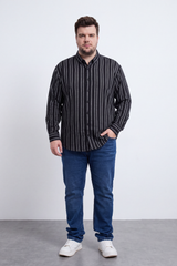 Men's Tomato Store Striped Big Size Shirt Vertical Pinstripe Design Button-Down Collar Long Sleeve