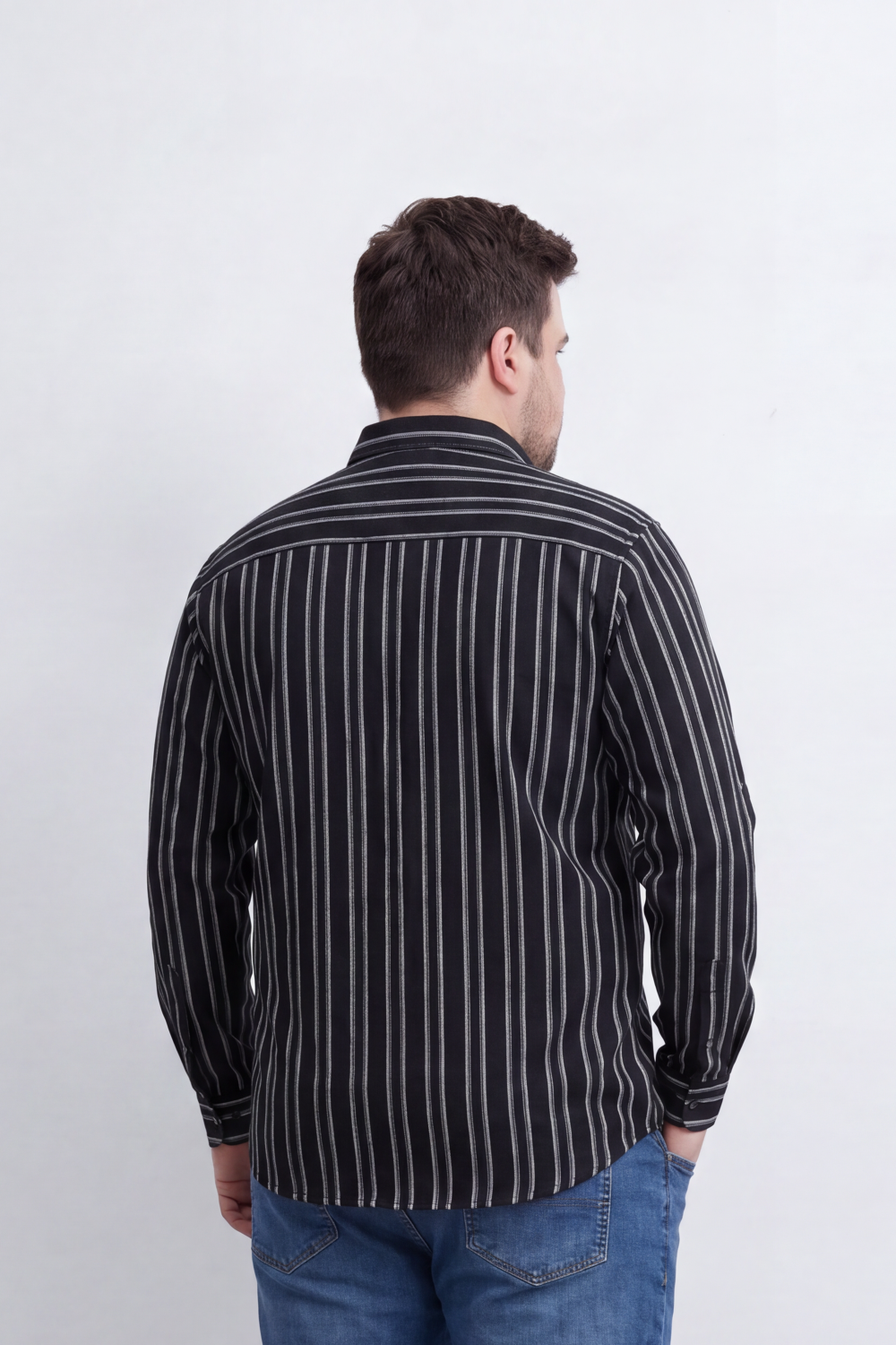 Men's Tomato Store Striped Big Size Shirt Vertical Pinstripe Design Button-Down Collar Long Sleeve