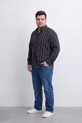 Men's Tomato Store Striped Big Size Shirt Vertical Pinstripe Design Button-Down Collar Long Sleeve