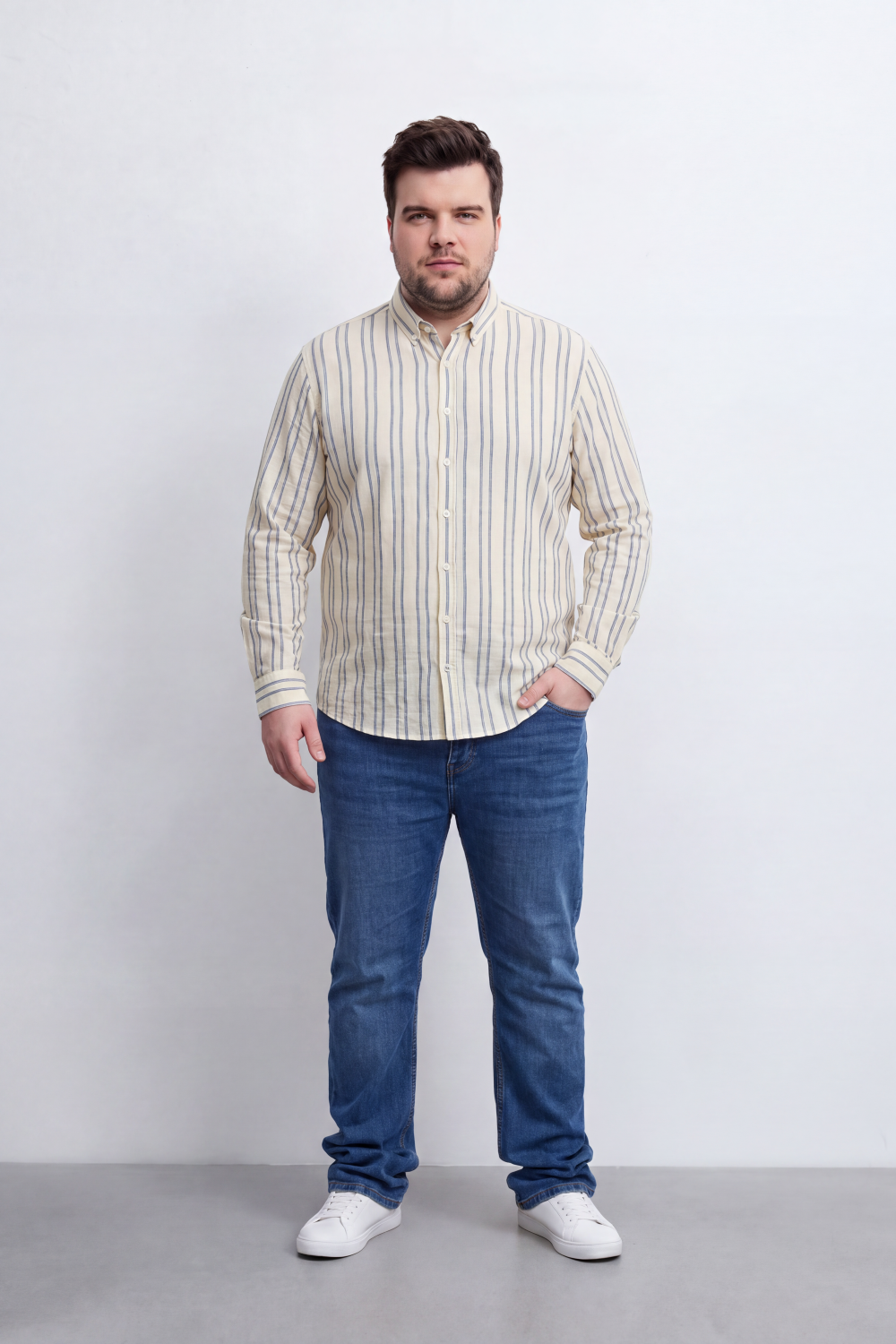 Men's Tomato Store Striped Big Size Shirt Vertical Pinstripe Design Button-Down Collar Long Sleeve