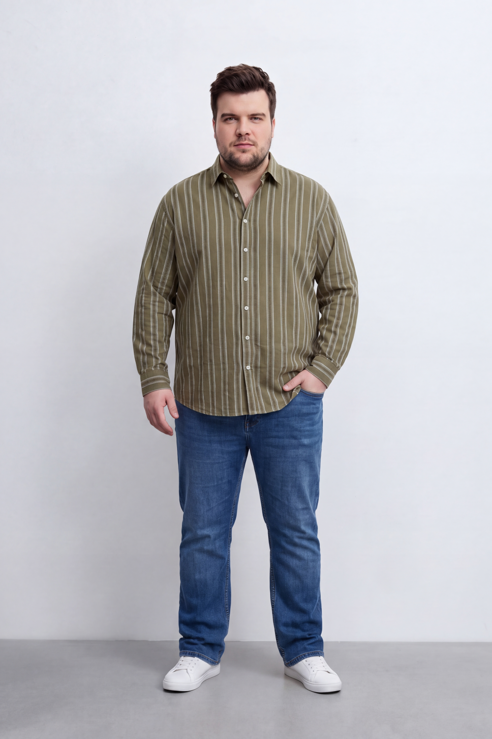 Men's Tomato Store Striped Big Size Shirt Vertical Pinstripe Design Button-Down Collar Long Sleeve