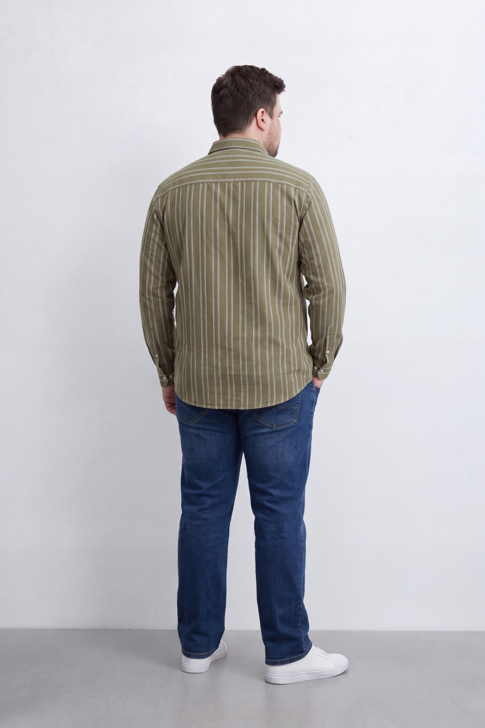 Men's Tomato Store Striped Big Size Shirt Vertical Pinstripe Design Button-Down Collar Long Sleeve