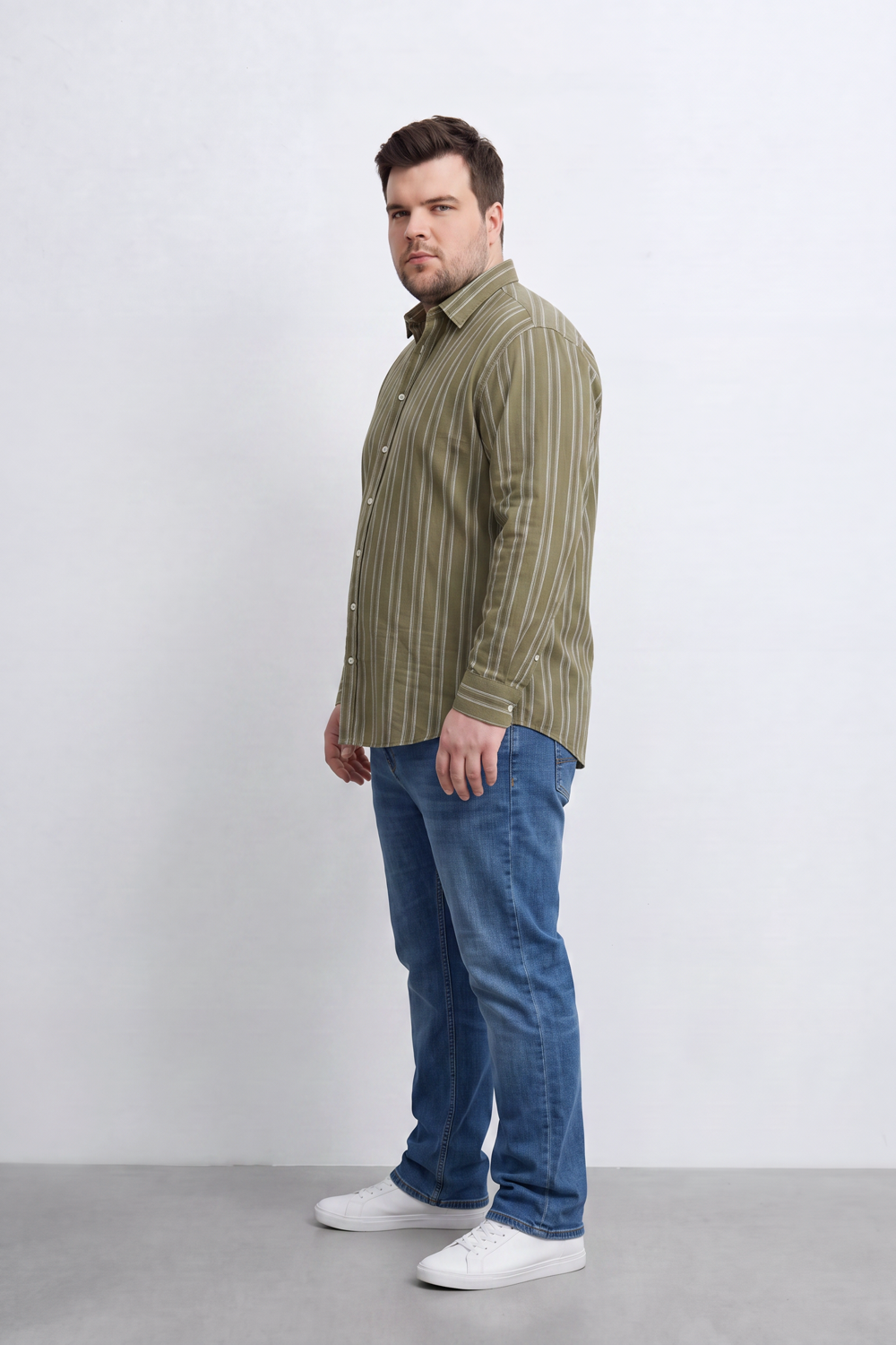 Men's Tomato Store Striped Big Size Shirt Vertical Pinstripe Design Button-Down Collar Long Sleeve