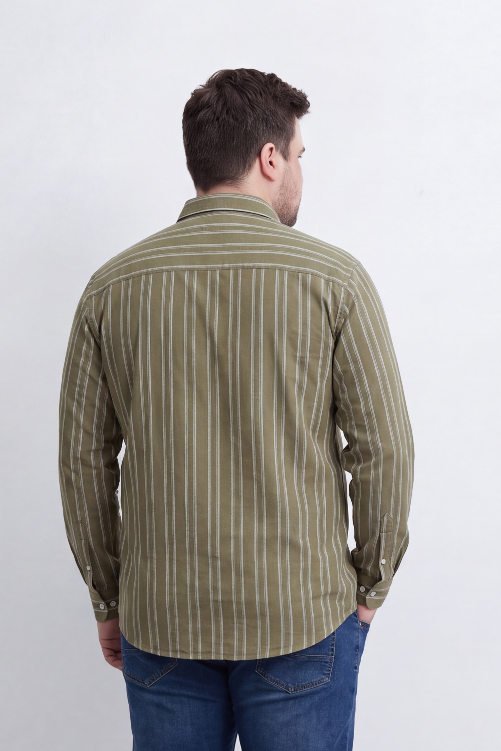 Men's Tomato Store Striped Big Size Shirt Vertical Pinstripe Design Button-Down Collar Long Sleeve