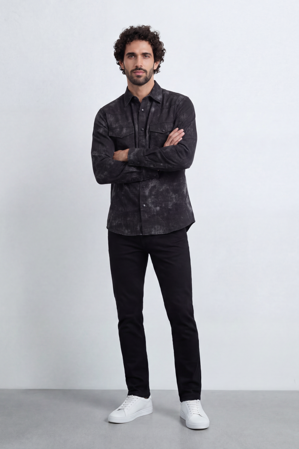 Men’s Tomato Store Night Wash Utility Shirt Cloudy Distress Texture Covers Body Snap Button Front Regular Fit
