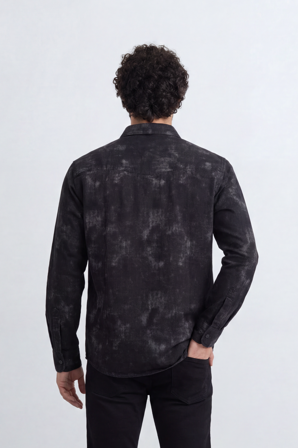 Men’s Tomato Store Night Wash Utility Shirt Cloudy Distress Texture Covers Body Snap Button Front Regular Fit